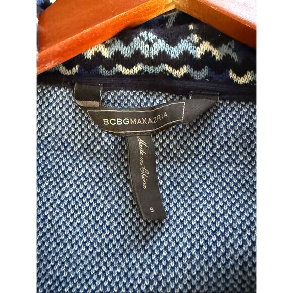 “BCBG Max Azria Blue Fair Isle Open-Front Cotton Cardigan Sweater (Size S)” - Picture 8 of 9